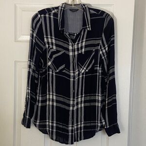 Lucky Brand Navy and White Plaid Button-Down Shirt